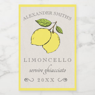 Limoncello Lemons Small Liqueur Label  
