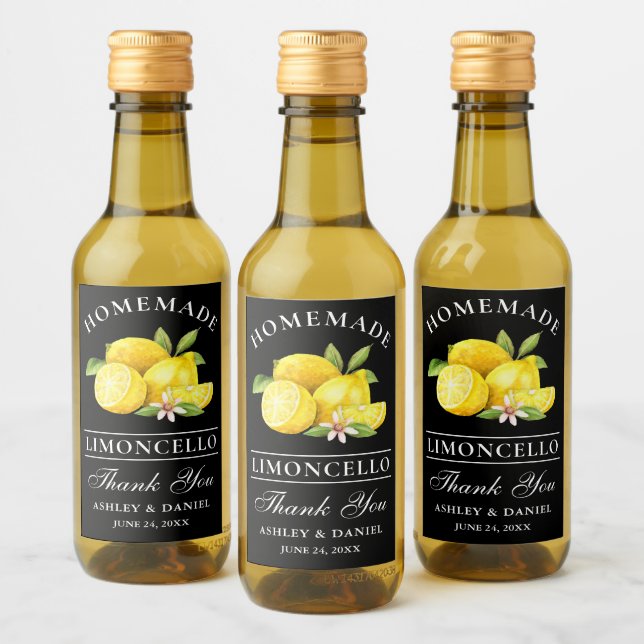 Limoncello Lemons Thanks Black Mini Bottle Labels (Bottles)