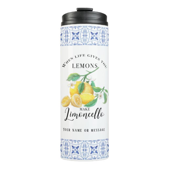 Limoncello Lemons Watercolor Floral Italian Tile Thermal Tumbler (Front)