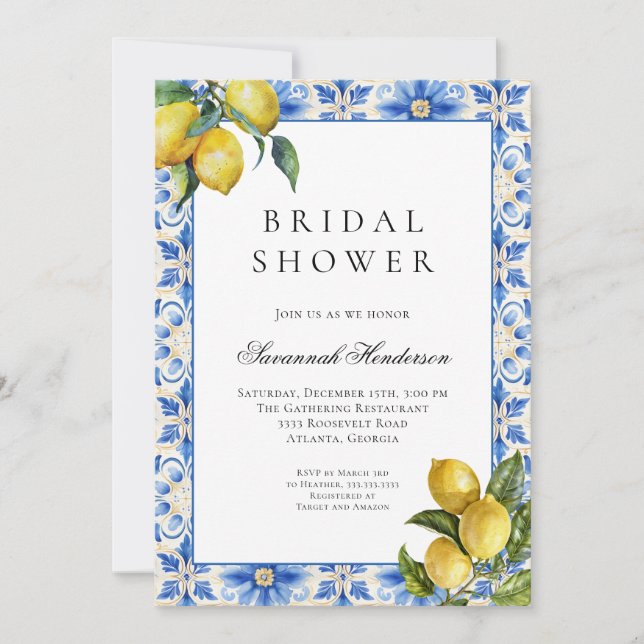 Limoncello Mediterranian Bridal Shower Invitation (Front)