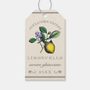 Limoncello Vintage Lemon Illustration Bottle Gift Tags