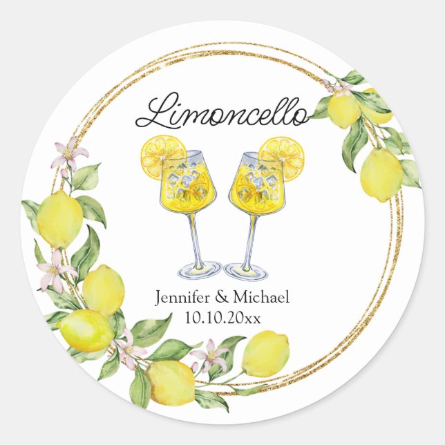 limoncello watercolor lemon cocktails wedding  classic round sticker (Front)