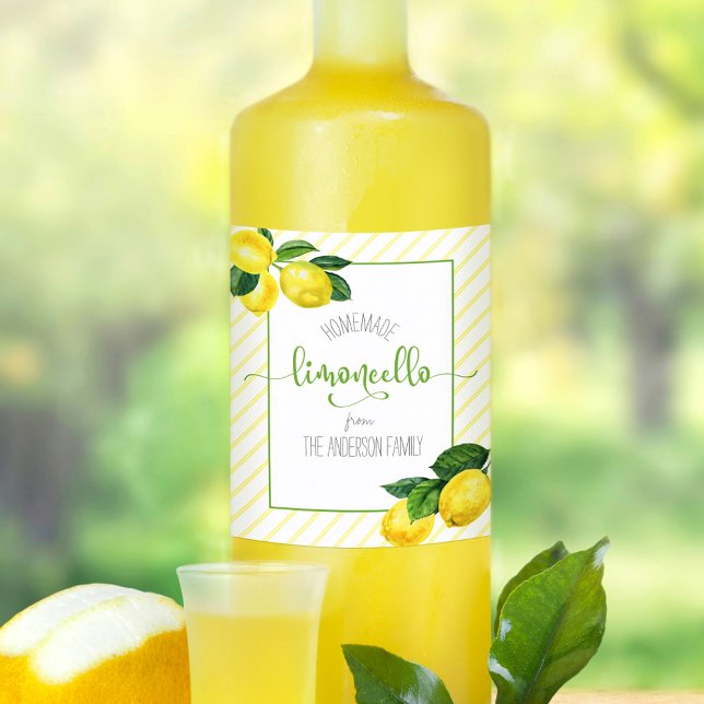 Limoncello watercolor lemons custom name script wine label (Creator Uploaded)
