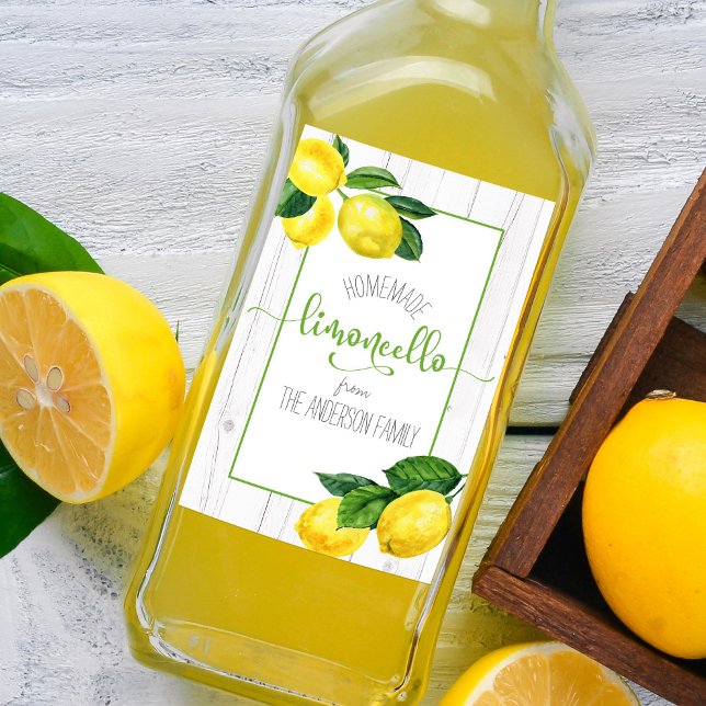 Limoncello watercolor lemons rustic script name wine label (Creator Uploaded)