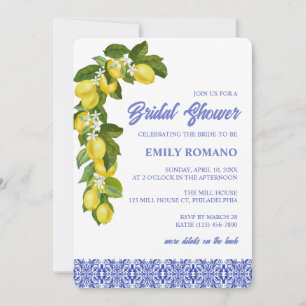 Limone I Italian Lemon & Blue Tile Bridal Shower Invitation