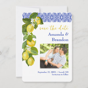 Limone I Italian Lemon & Blue Tile Save the Date Invitation