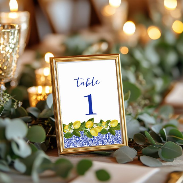 Limone I Italian Lemon & Blue Tile Table Numbers (Amalfi Coast Table Number)