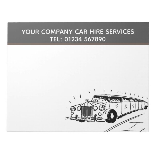 Limousine Car Hire Service Cartoon to Personalise Notepad (Front)