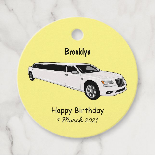 Limousine cartoon illustration favour tags (Front)