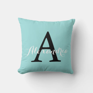 Limpet Shell Aqua Blue Green Solid Colour Monogram Cushion