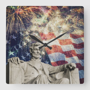 Lincoln American July 4th Celebration Square Wall Clock