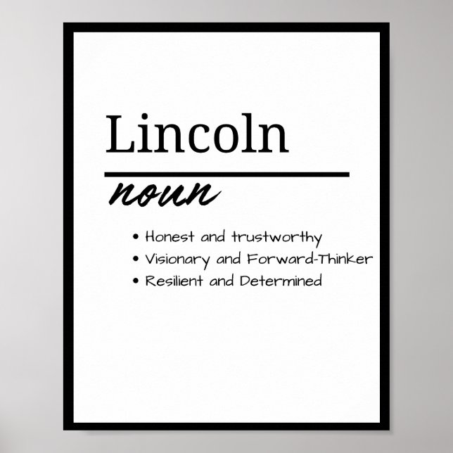 Lincoln, Boy Personalised Name Definition Poster (Front)