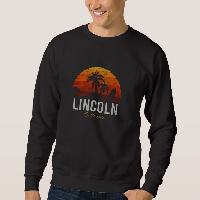 Lincoln California Retro Surfer Vintage Beach Sweatshirt (Front)