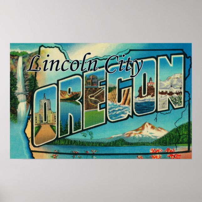 Lincoln City, Oregon - Large Letter Scenes Poster (Front)