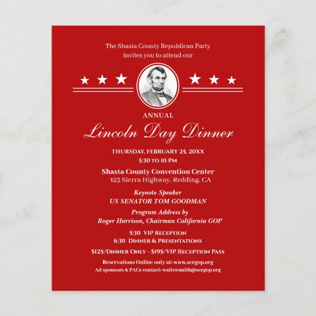Lincoln Day Dinner Political Fundraiser Invitation (Front)