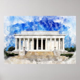 Lincoln Memorial facade in watercolor Poster