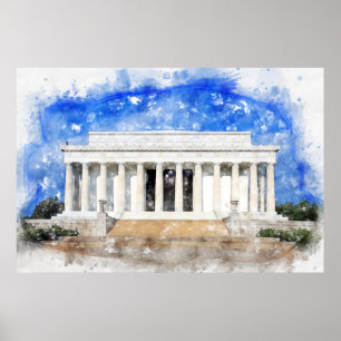 Lincoln Memorial facade in watercolor Poster