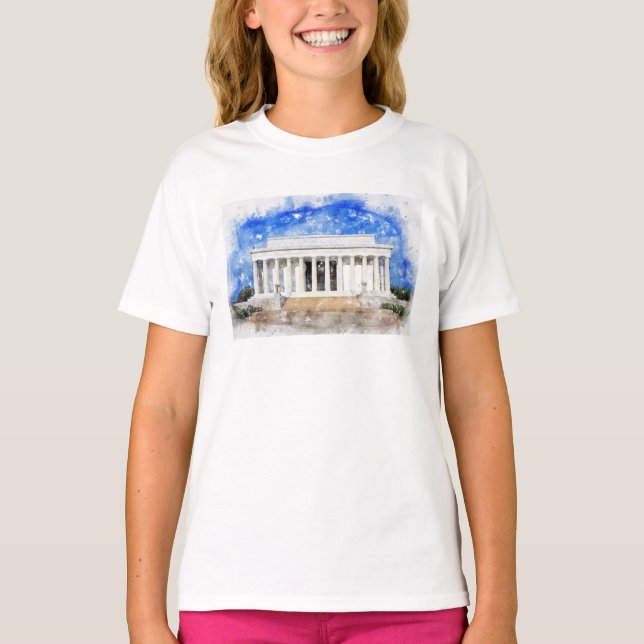 Lincoln Memorial facade in watercolor T-Shirt (Front)