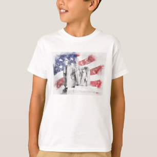 Lincoln Memorial watercolor American flag waving T-Shirt