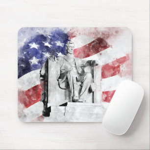 Lincoln Memorial watercolor with American flag Mouse Pad