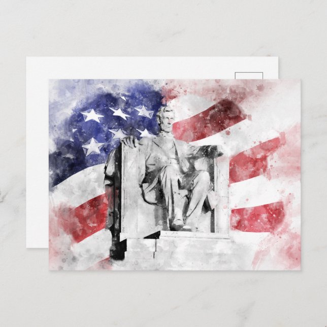 Lincoln Memorial watercolor with American flag Postcard (Front/Back)
