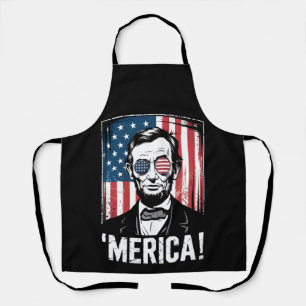 Lincoln Merica 4th Of July American Flag Vintage Apron