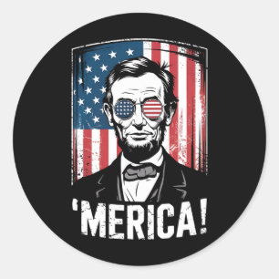 Lincoln Merica 4th Of July American Flag Vintage Classic Round Sticker
