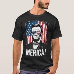 Lincoln Merica 4th Of July American Flag Vintage T-Shirt