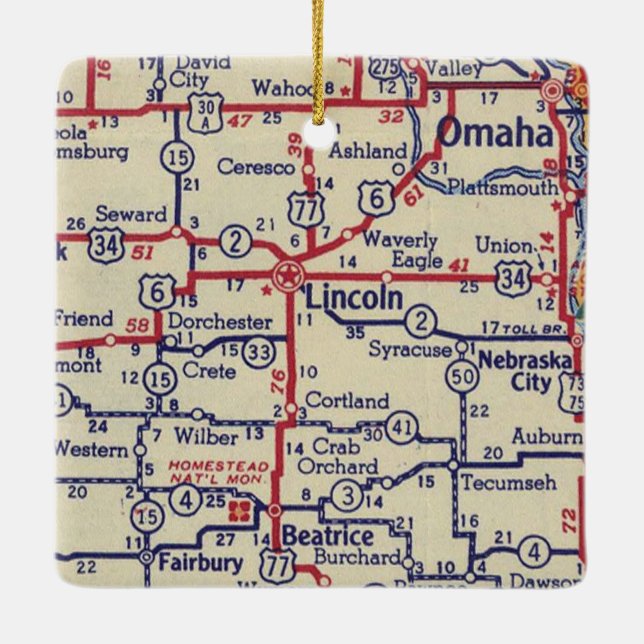 Lincoln NE Vintage Map Ceramic Ornament (Back)