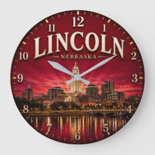 Lincoln Nebraska Capital City Skyline Large Clock