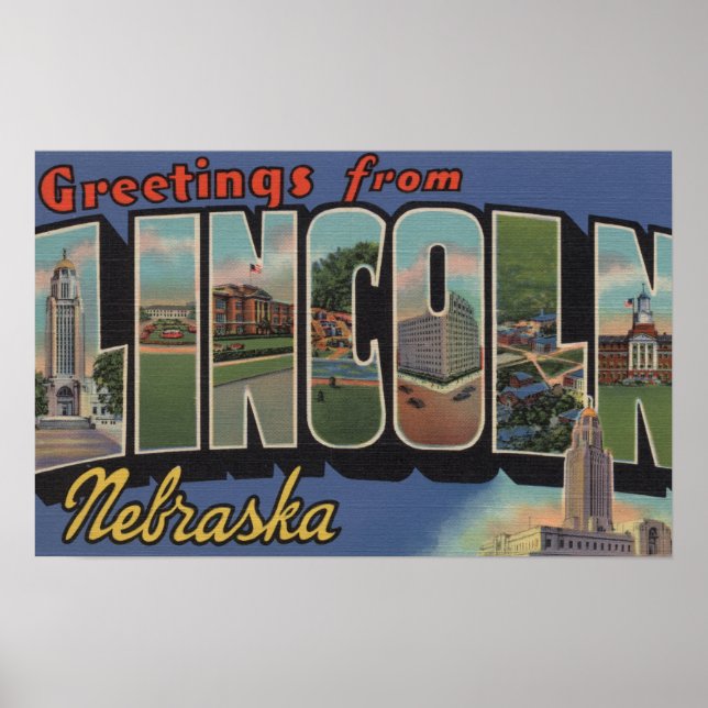 Lincoln, Nebraska - Large Letter Scenes Poster (Front)