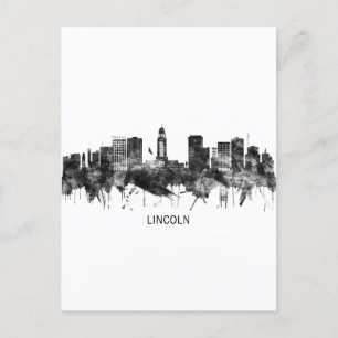 Lincoln Nebraska Skyline BW Holiday Postcard