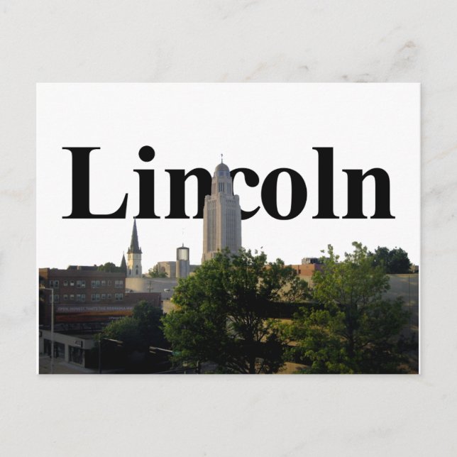 Lincoln, Nebraska Skyline with Lincoln in the Sky Postcard (Front)