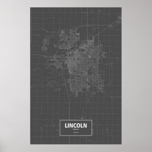 Lincoln, Nebraska (white on black) Poster