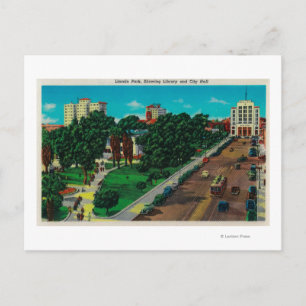 Lincoln Park showing Library & City Hall Postcard