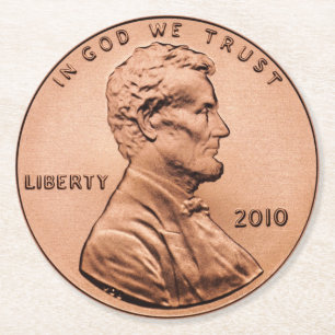 Lincoln Penny Round Paper Coaster