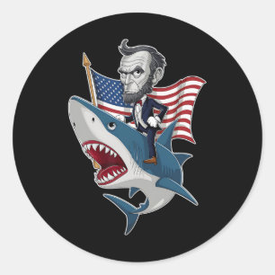 Lincoln Riding A Shark 4th Of July Patriotic Graph Classic Round Sticker