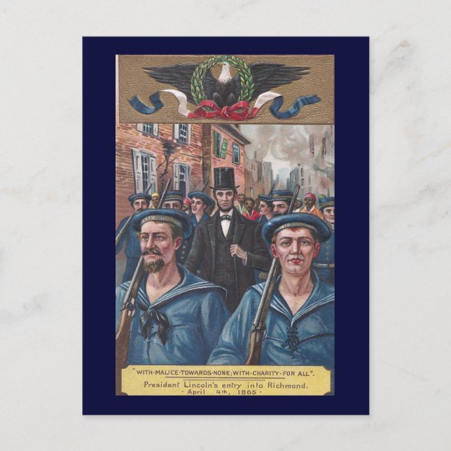 Lincoln Visiting Richmond VA in 1865 Postcard (Front)