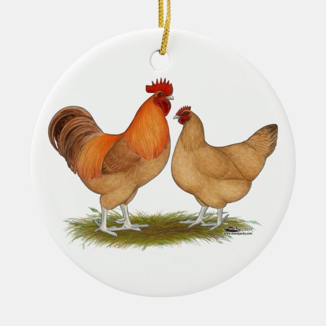 Lincolnshire Buff Chickens Ceramic Tree Decoration (Front)