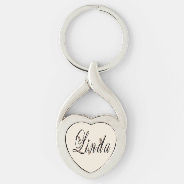 "Linda" Name Made With White Tigers, Key Ring (Front)