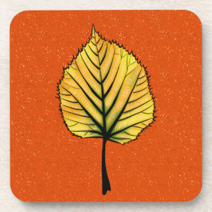 Linden Fall Leaf Art In Yellow And Vibrant Orange Coaster