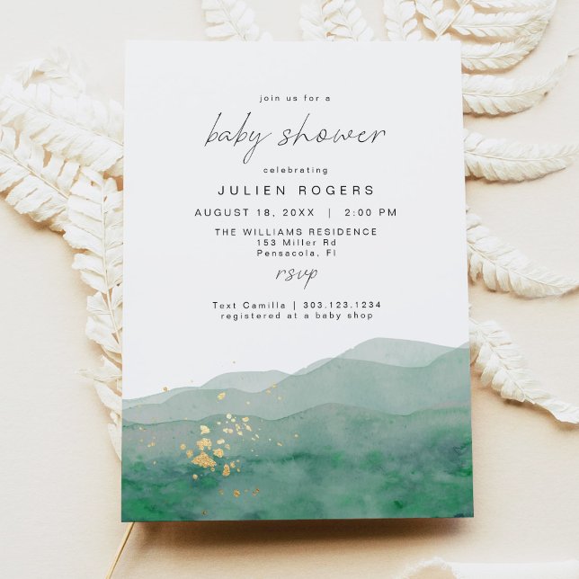 LINDEN Sage Green & Gold Watercolor Baby Shower Invitation (Creator Uploaded)