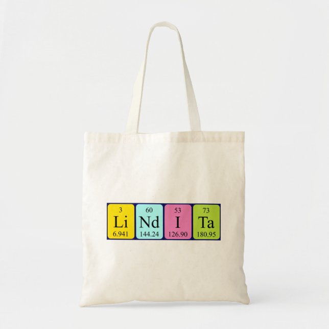 Lindita periodic table name tote bag (Front)