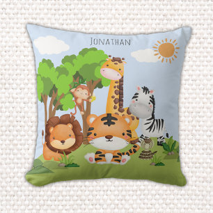 Lindo Animales de la Selva Acuarela Niños Cushion
