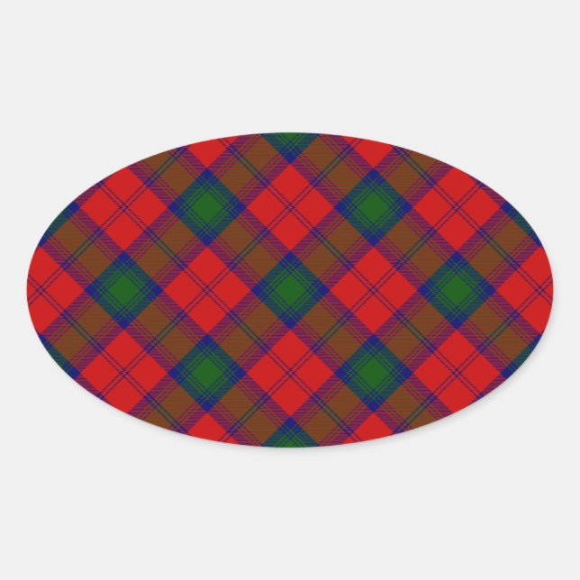 Lindsay tartan red green plaid oval sticker (Front)