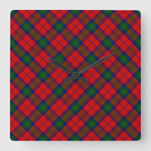 Lindsay tartan red green plaid square wall clock