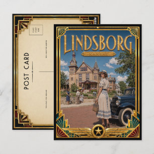 Lindsborg Kansas Vintage Art Deco Golden Age Postcard