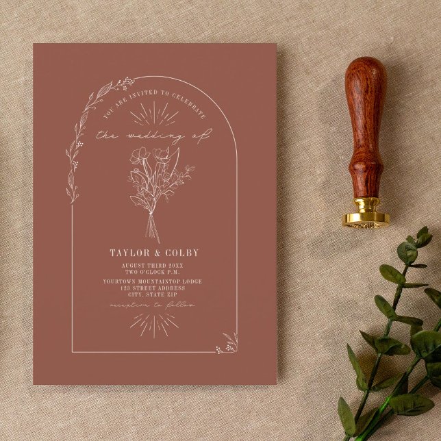 Line Art Arch Bouquet Terracotta Wedding  Invitati Invitation (Creator Uploaded)