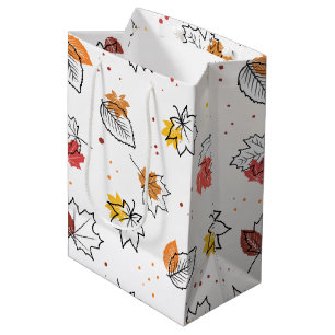 Line Art Autumn Leaves–Fall Seasonal Design Medium Gift Bag