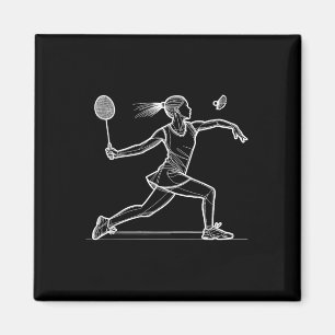 Line Art Badminton Player Shuttle Women Badmintone Magnet